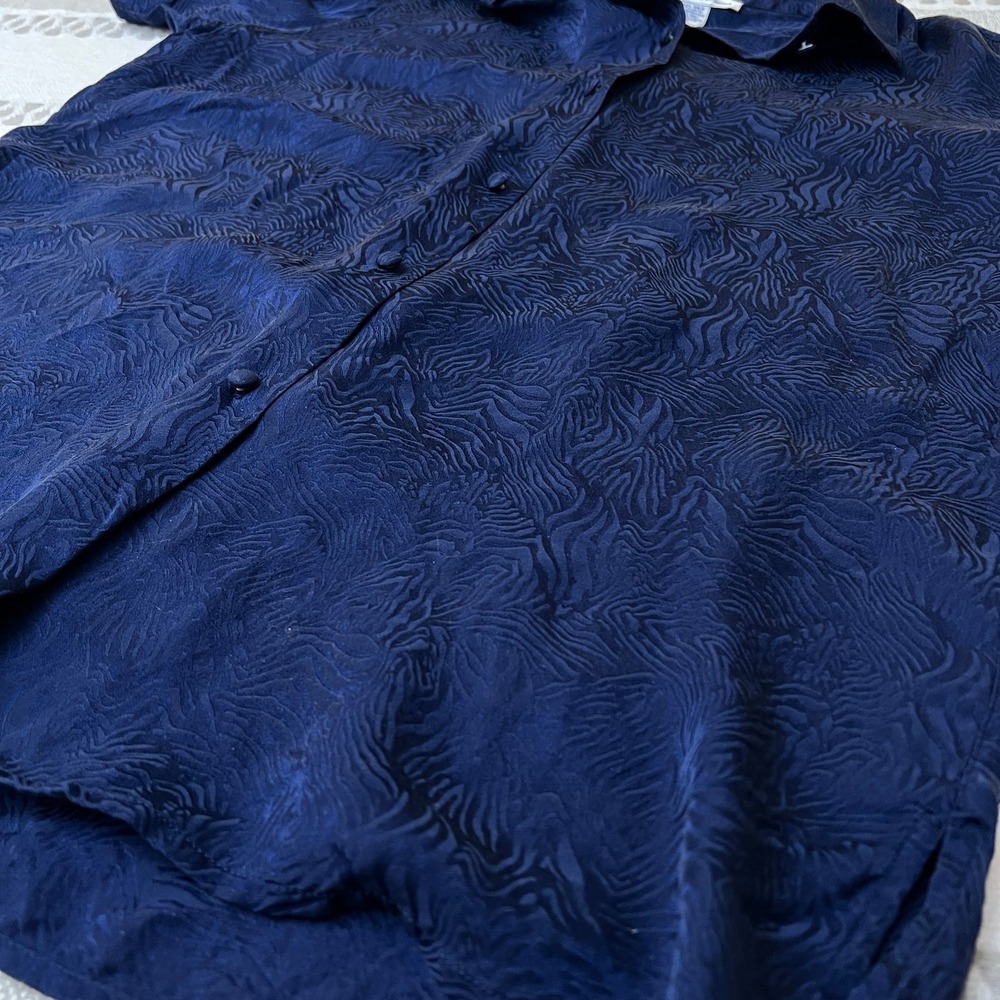 Vtg Anna Frank Button Up Blouse Minimalist Gothic 100% Silk Navy Zebra Women's S - Picture 6 of 9